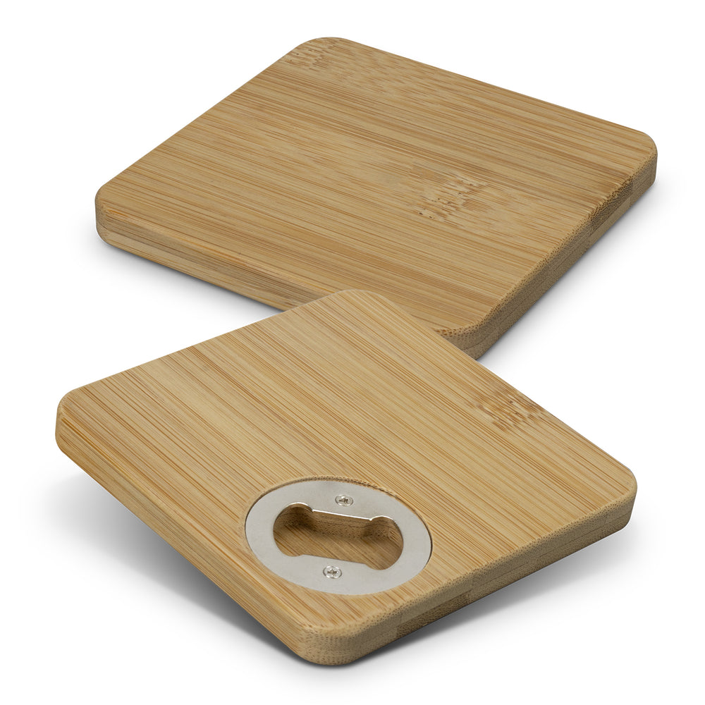 Bamboo Bottle Opener Coaster - Set of 2 - Square