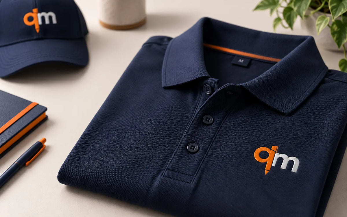 QuickMerch logo embroidered on premium corporate apparel