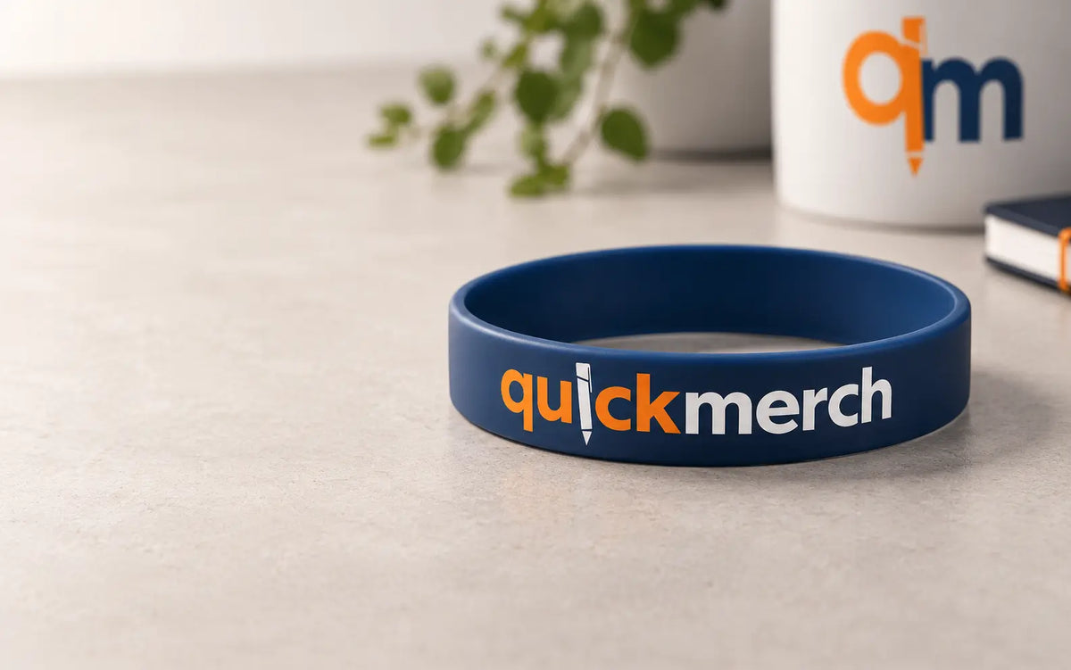 QuickMerch logo digitally printed on a silicone promotional item