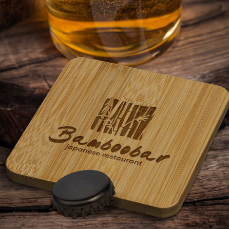 Bamboo Bottle Opener Coaster - Square - Image 4
